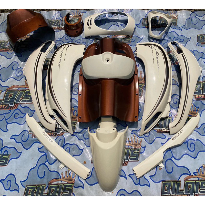 Cover full set body halus scoopy fi esp tahun 2013 2014 2015 2016 warna cream coklat