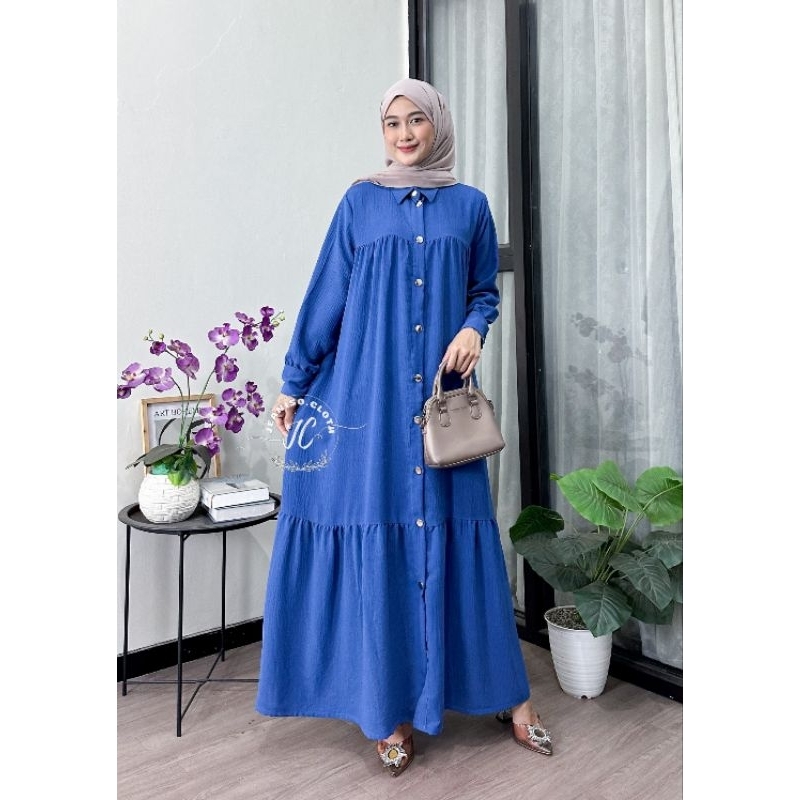 Gamis Fiana dress / Fania dress crinkle airflow premium busui full kancing depan
