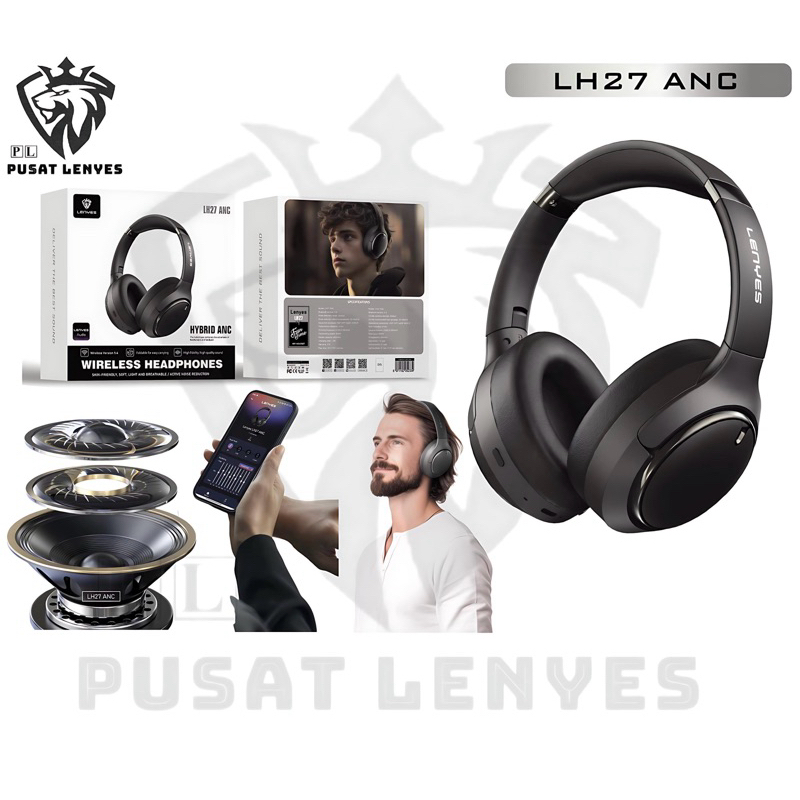 LH27ANC - HEADPHONE LENYES LH-27 Wireless Headset Bluetooth 5.4 Hybrid ANC Headphone Foldable High F