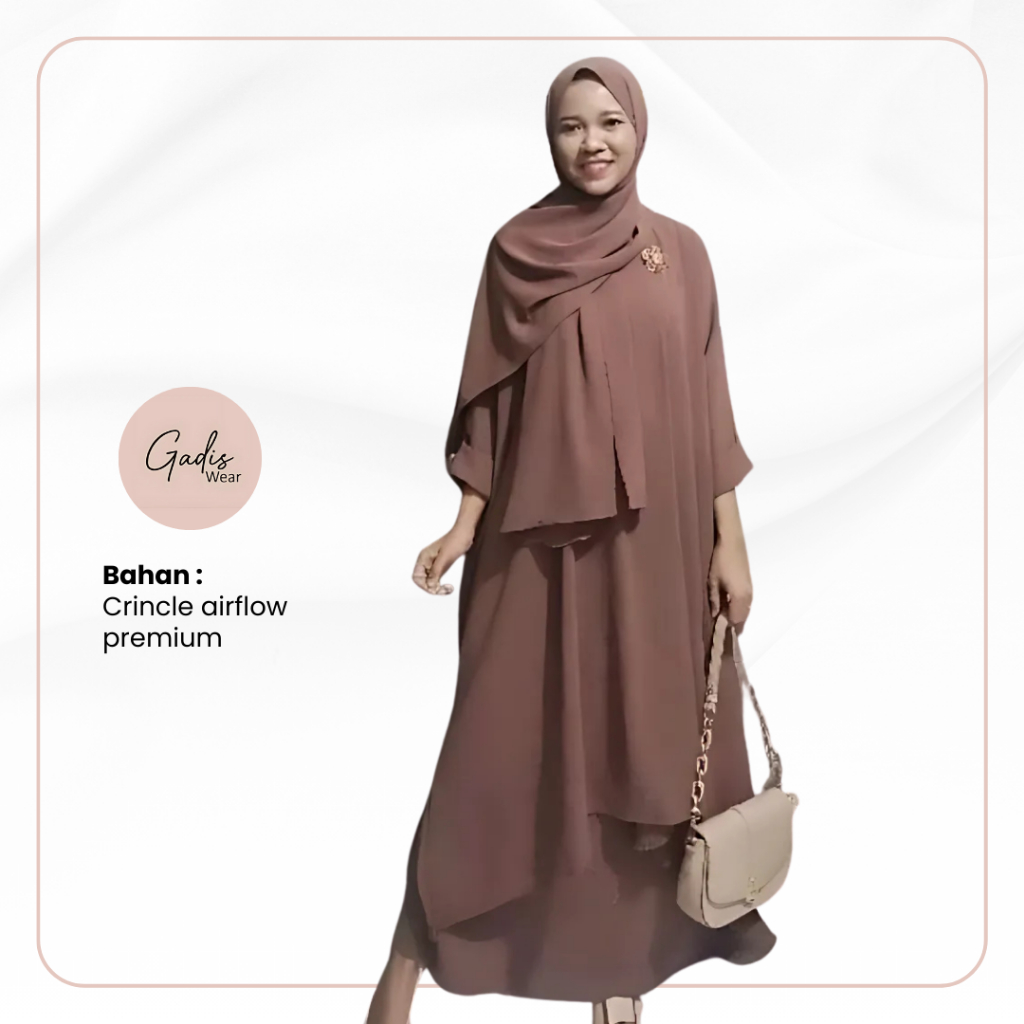 One Set Wanita Setelan Rok Atasan Abaya Tunik Melayu Lengan Panjang LD Oversize 180 Cm