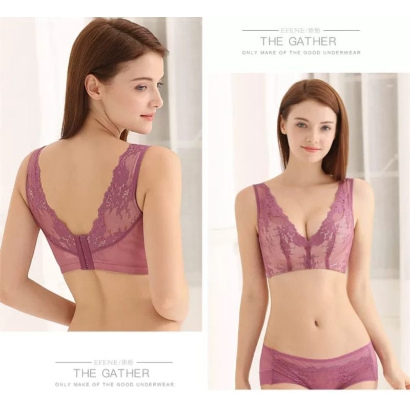 Bra Wanita Busa Tebal  SET+CD Bra Seamless Penekan Lemak  Kait 4 Model Tali sambung art 1357set