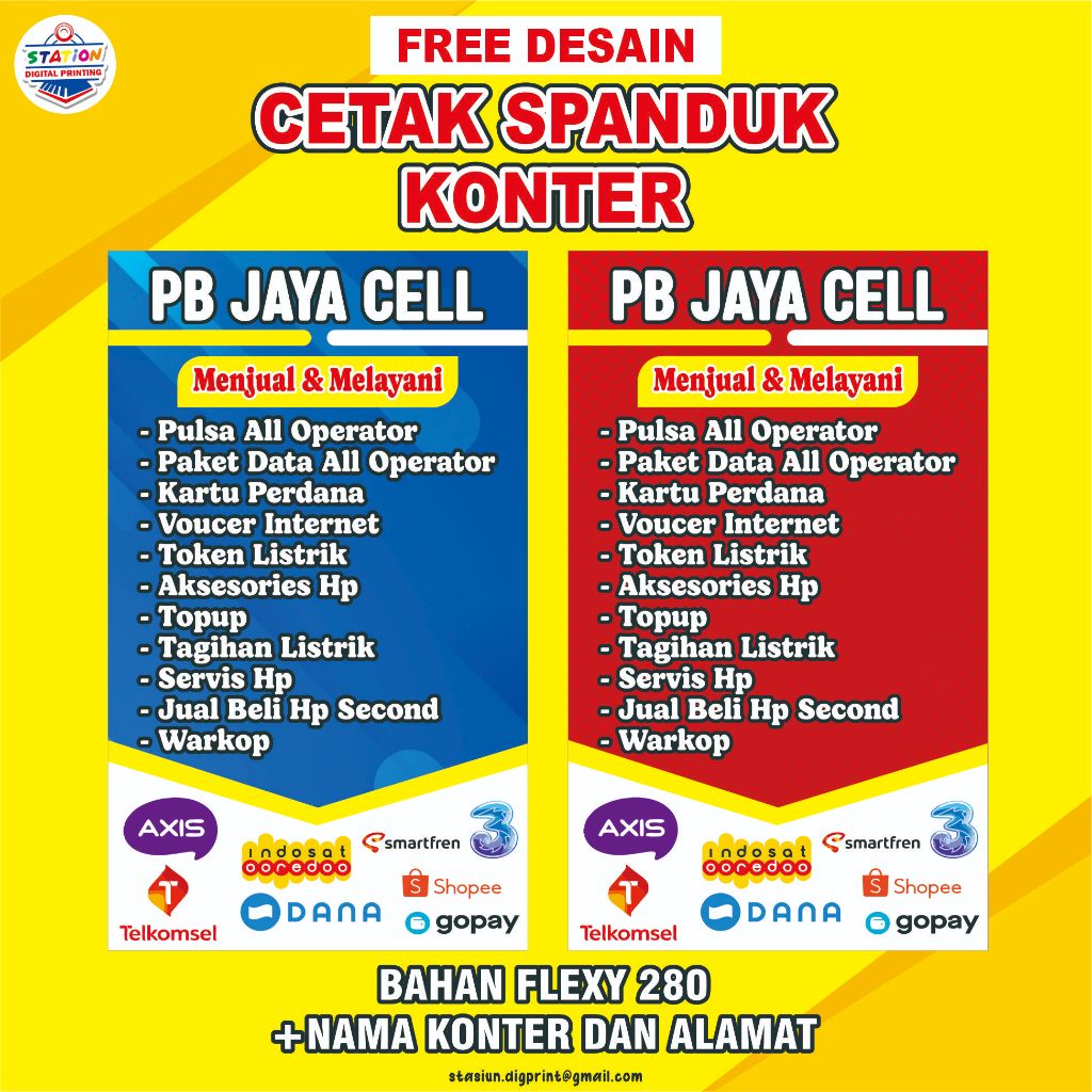 SPANDUK KONTER PULSA BANNER KONTER HP BANNER TOKO