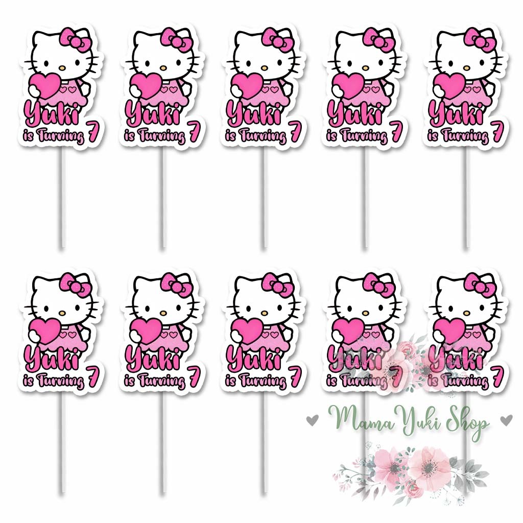 Topper Cake Cupcake Costum NAMA dan UMUR HELLO KITTY CUPCAKE