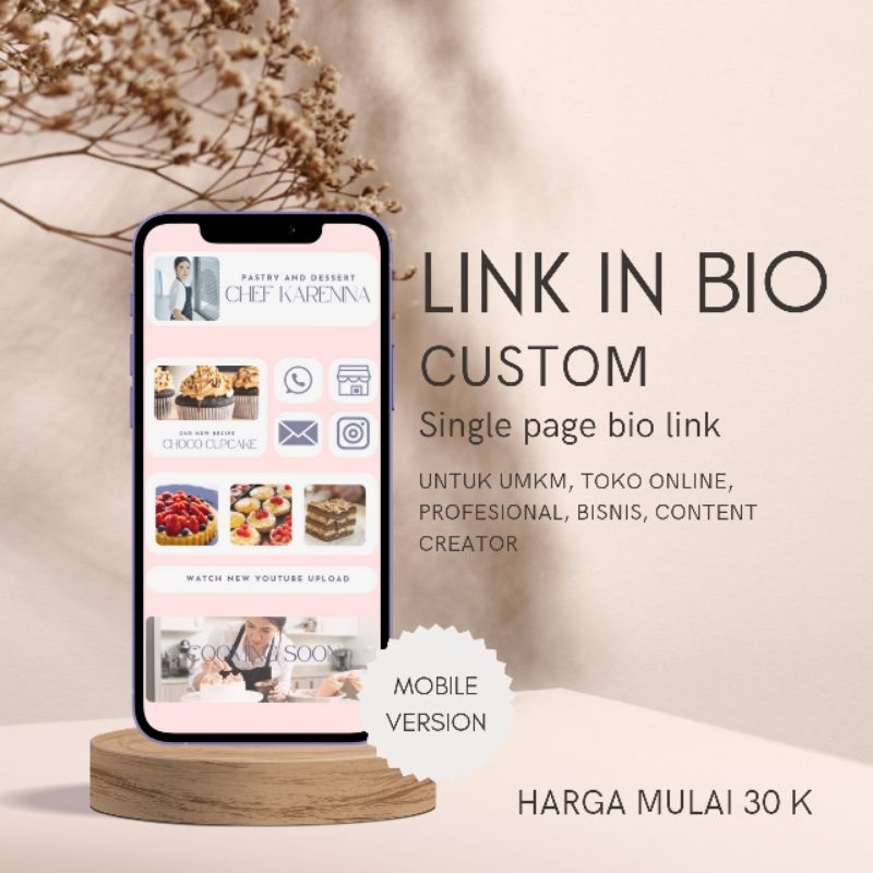 Link Bio biolink Link in Bio Custom untuk Bisnis, UMKM, content creator, produk digital, toko online