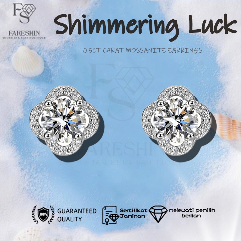 Fareshin Jewelry - Anting moissanite - Luck Shimmering Moissanite Earrings lapis 18K emas