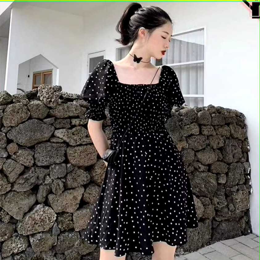 dress lina polkadot// dress polkadot midi //dres  cod kekinian//dress korea style