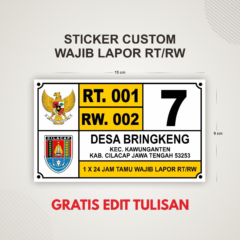 

Sticker Wajib Lapor RT/RW dan Nomor Rumah Ukuran 15 x 9 cm