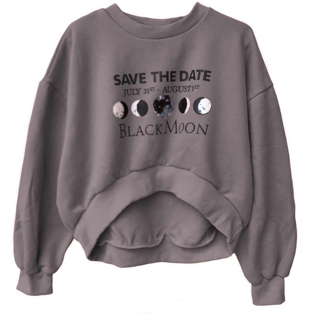 Blackmoon Sweater Kpop Crop Crewneck Sweatshirt Wanita Kekinian Oversize Fashion Outfit Korean Style