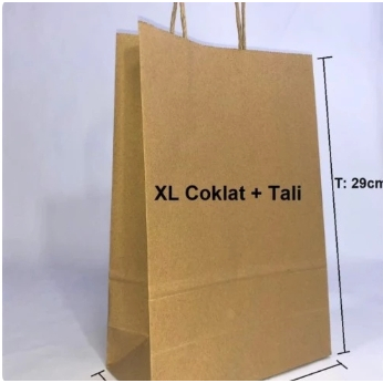 

(10pcs) Paperbag XL coklat tali Ukuran 20x9x29cm 125 GSM