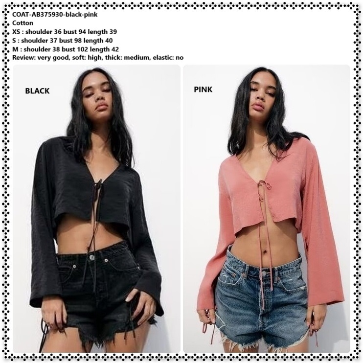 AB375930 Outer Crop Cardigan Kardigan Bolero Katun Lengan Panjang Wanita Korea Import Hitam Black Pi