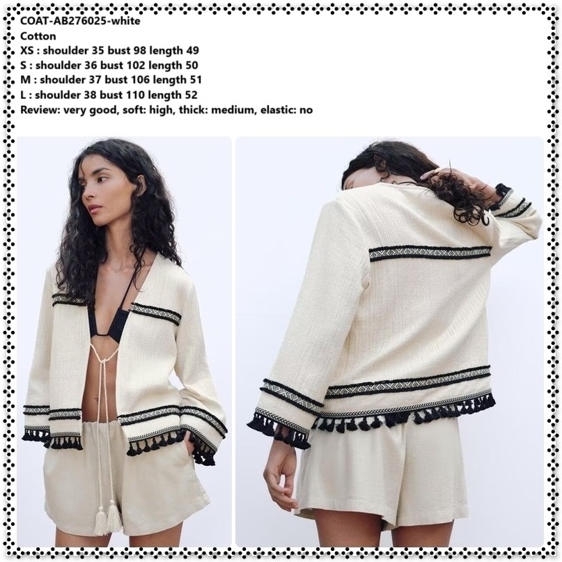 AB276025 Baju Outer Cardigan Kardigan Bolero Katun Lengan Panjang Wanita Korea Import White Putih