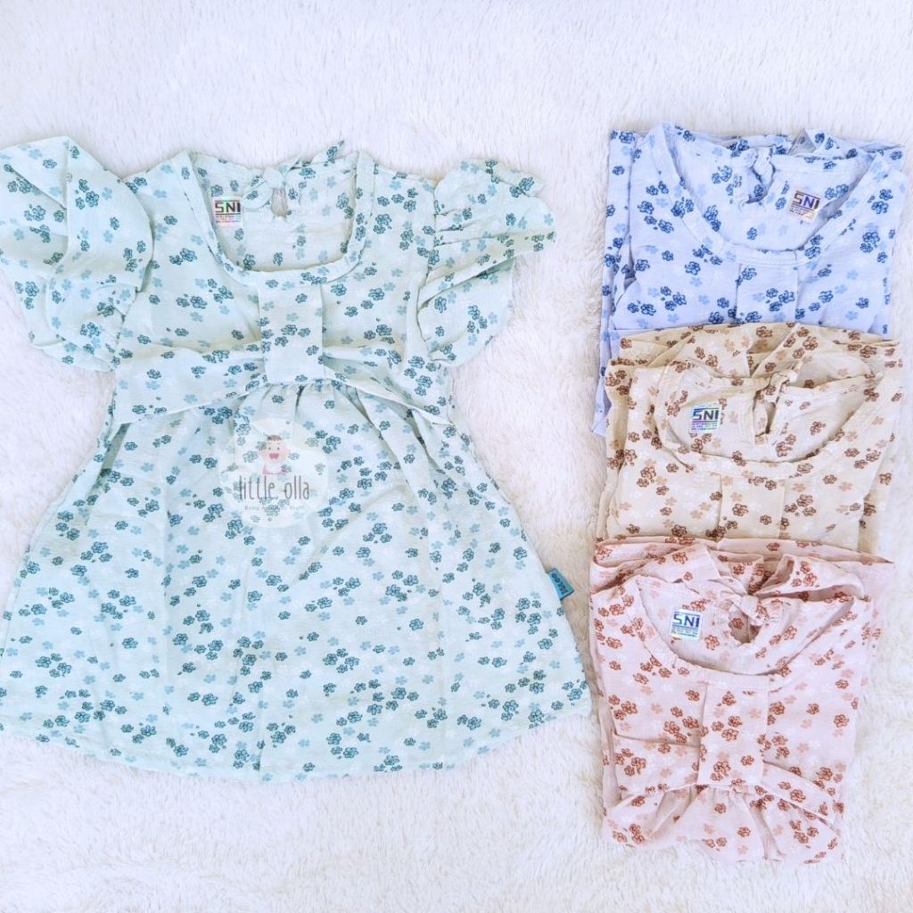 LITTLE OLLA -  Dress Bayi 3-12 Bulan / Dress Anak Bayi / Dress Anak Perempuan / Dress Crinkle - Full