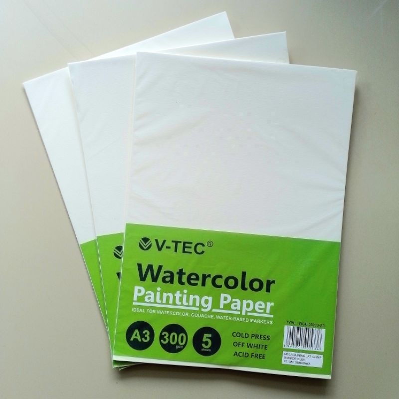 

Kertas Lukis Cat Air Water Color Paper V-TEC A3 300 Gsm Cold Pressed ( Pcs ) [Orinal ]