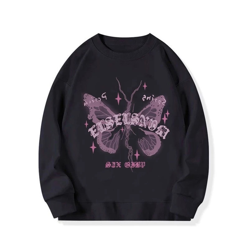 Lucky88k Putih Sweater Lengan Panjang Oversize Purple retro butterfly star | Sweatshirt Switer Wanit