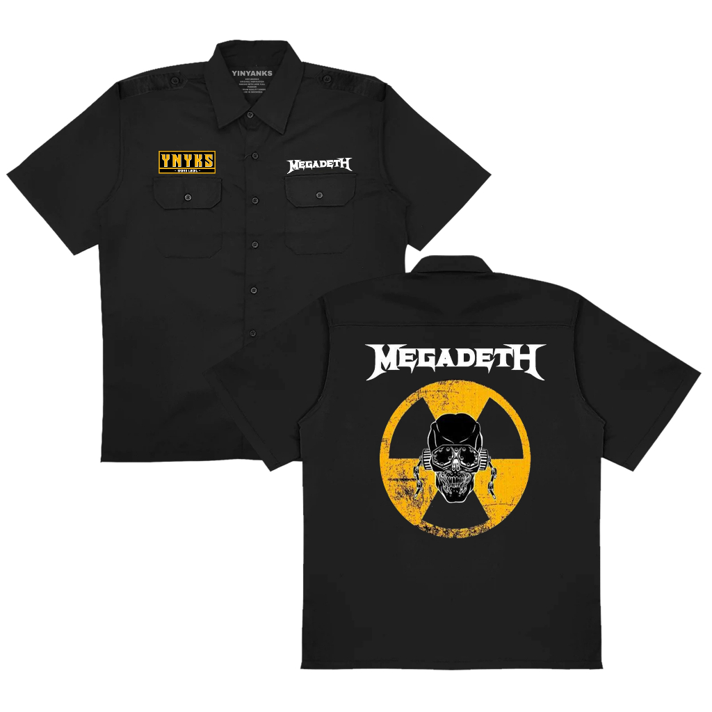 Yinyanks Workshirt Megadeth kemeja kerja pdh warna hitam pdl kemeja pria wanita