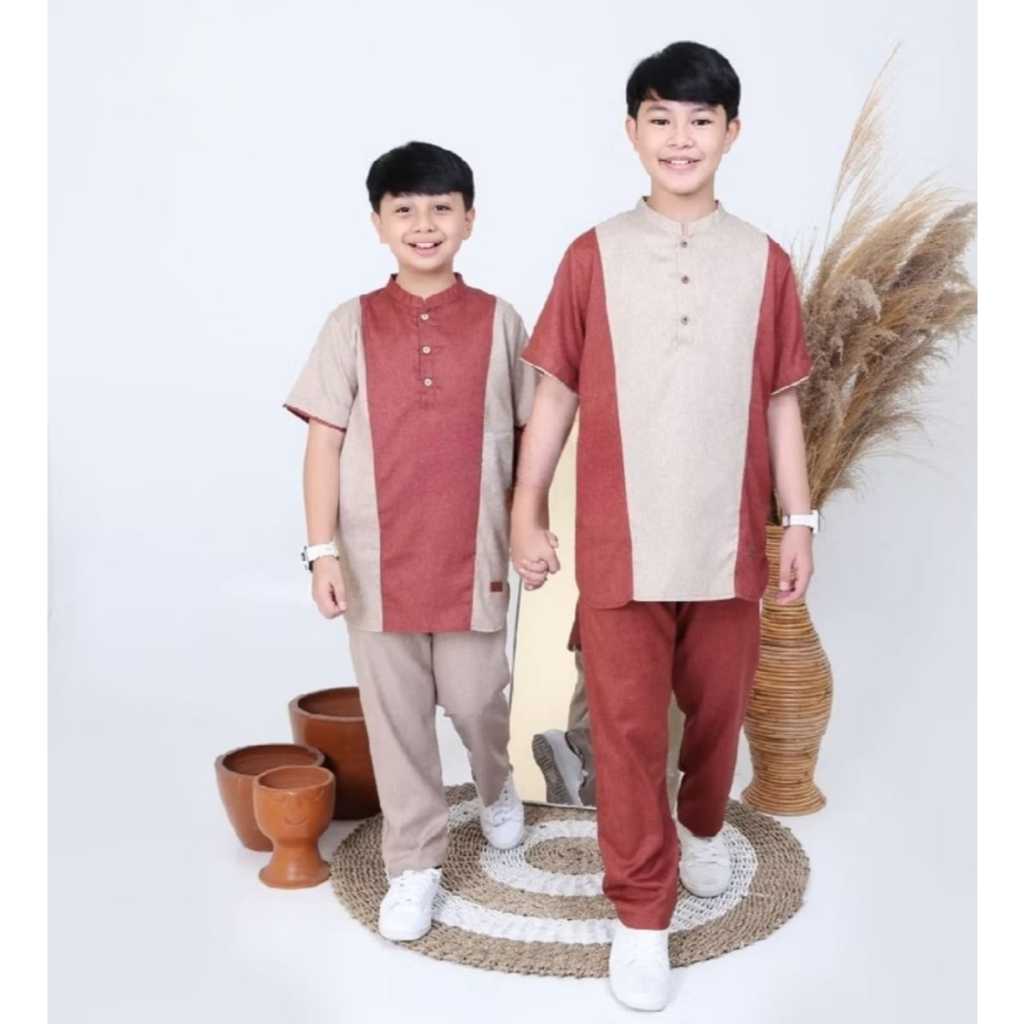 SETELAN KOKO KOMBINASI ANAK 1 - 12 TAHUN // BAJU KOKO KOMBINASI MAROON - KREM // TERLARIS DAN TERMUR