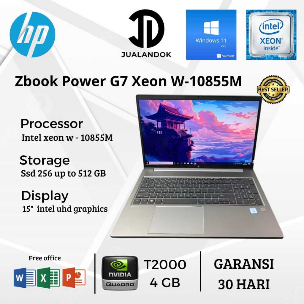 Laptop HP ZBook Power G7 Xeon W-10855M - Ram 64GB - Ssd 1tb - 15 inch - Quadro T2000 4GB
