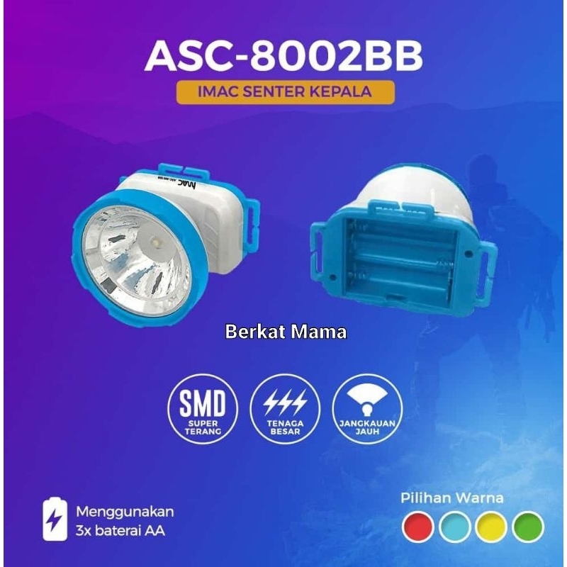 Senter Kepala / Head Lamp Baterai 3X AA Imac ASC-8002BB