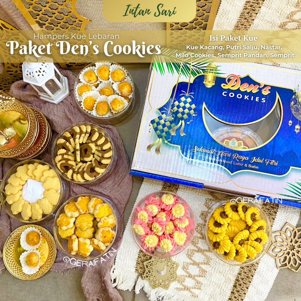 

TERLARIS!! PAKET INTAN SARI KUE PAKET DEN'S COOKIES PARCEL LEBARAN HARI RAYA IDUL FITRI 2025 ISI 6 TOPLES BACKERY