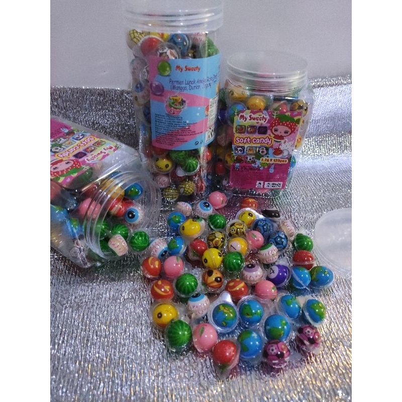 

pink Permen lunak mini Viral aneka rasa buah isi 120 pcs