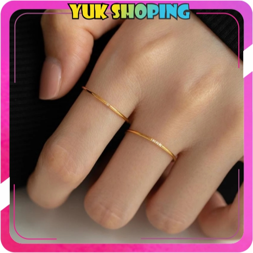 YUKSHOPING Jewelry Cincin Titanium Anti Karat Wanita Emas Permata Perhiasan Cincin Kawin A178