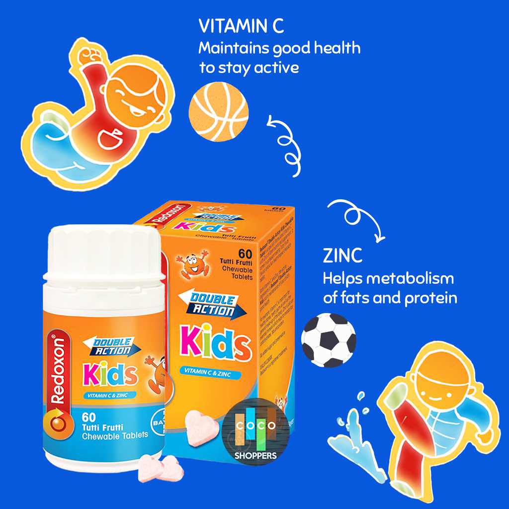 Redoxon Kids Double Action Chewable Vitamin C + Zinc Anak Kecil 60 Tab