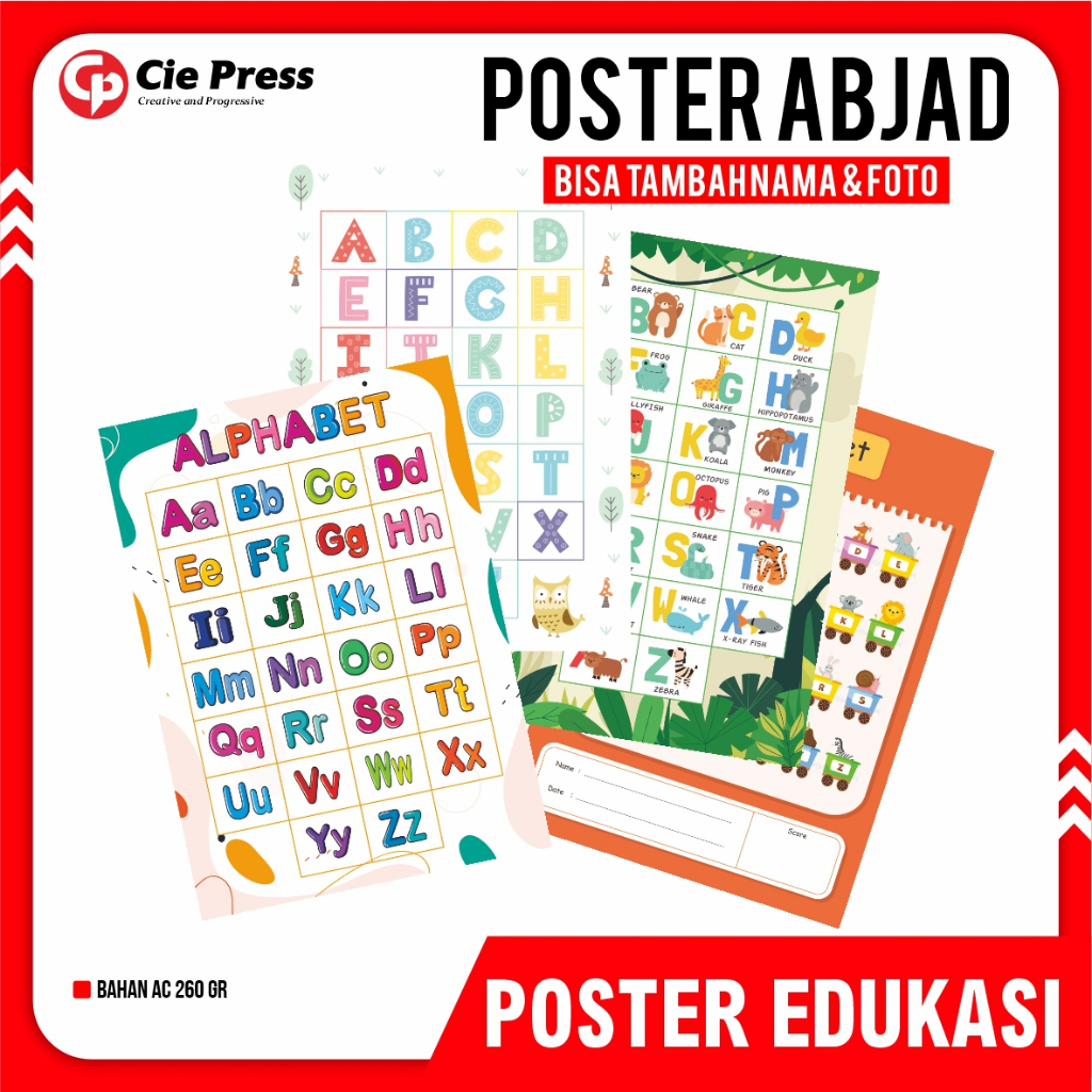 POSTER EDUKASI ABJAD ALFABET MEDIA BELAJAR ASYIK MENYENANGKAN ANAK USIA DINI