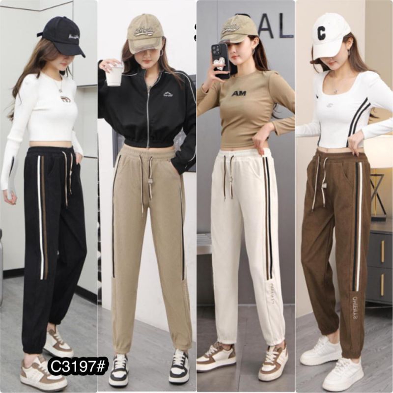 Celana Jogger Corduroy Celana Casual wanita dewasa Celana Corduray pinggang karet