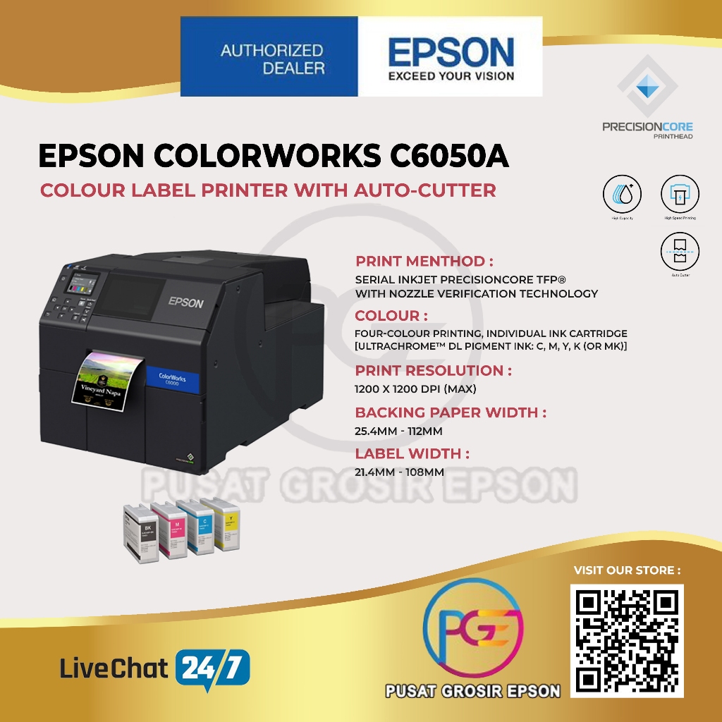 Printer Label Epson ColorWorks C6050A C-6050A C 6050A AUTO CUTTER GARANSI RESMI DAN ORIGINAL