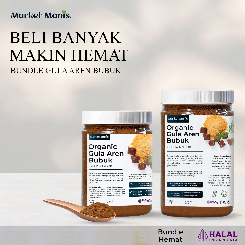 

Market Manis Paket Hemat 2 Pcs 500gram Organic Gula Aren Bubuk Pure Palm Sugar