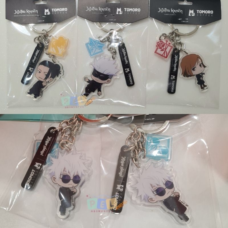 [READY STOCK] Keychain + Pin Badge Jujutsu Kaisen x Tomoro Coffee JJK Satoru Gojo Suguru Geto Megumi