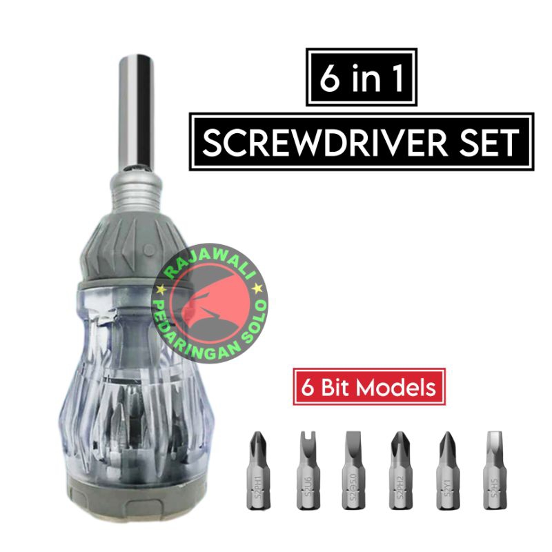 Obeng Set 6in1 Obeng Pendek cebol mini 6 in 1