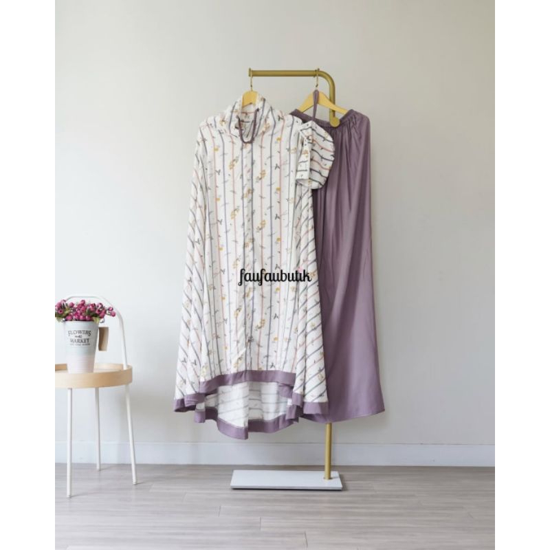 Faufau Butik Mukena Sonya Strips Bumga Rok Dusty Ungu