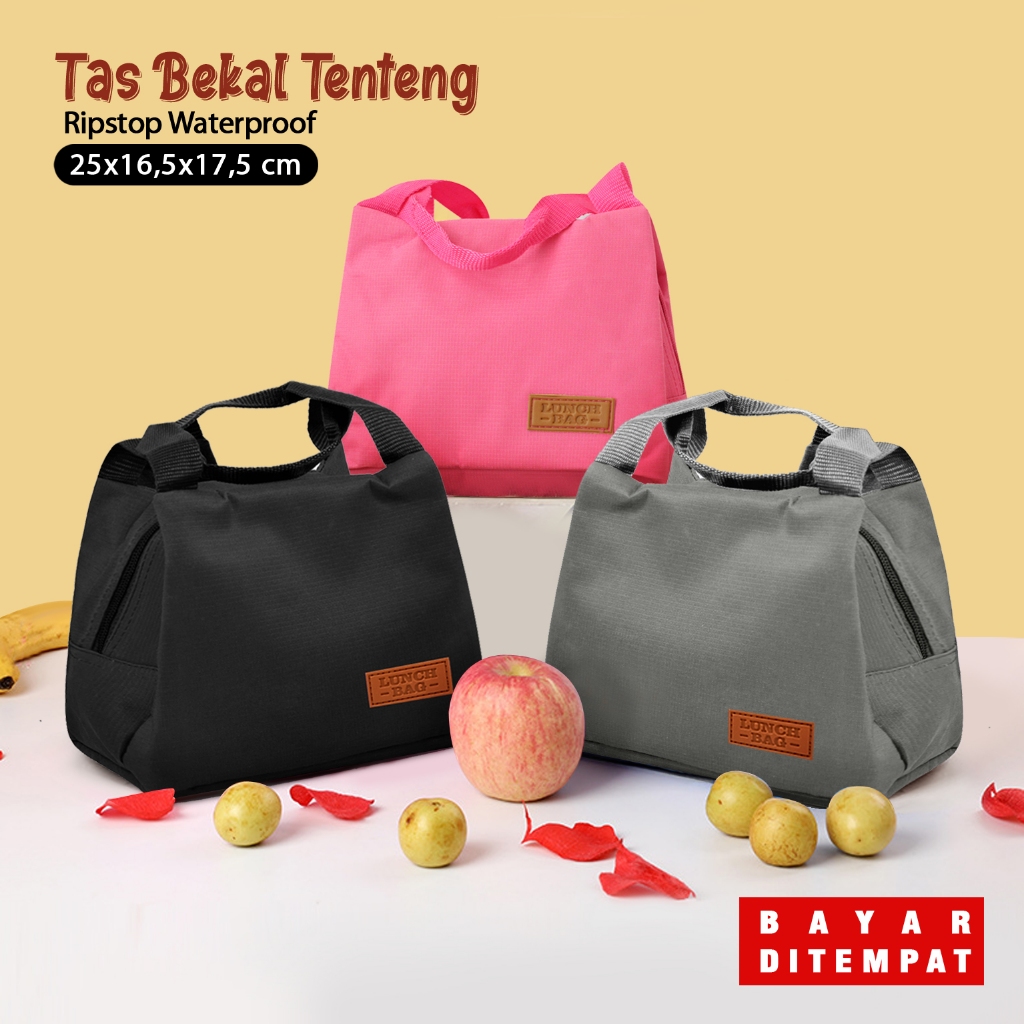Tas bekal makanan anak dan dewasa lunch bag tenteng polos waterproof tahan suhu makanan