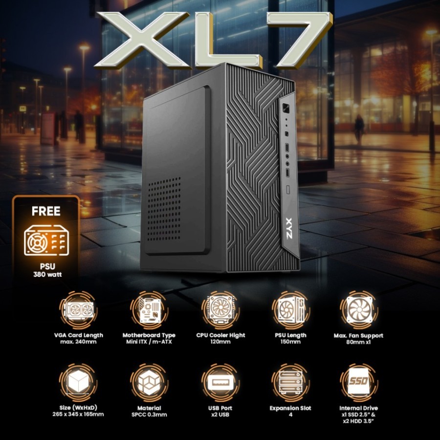 Hose XL7 Casing PC Office M-ATX Include PSU 380watt