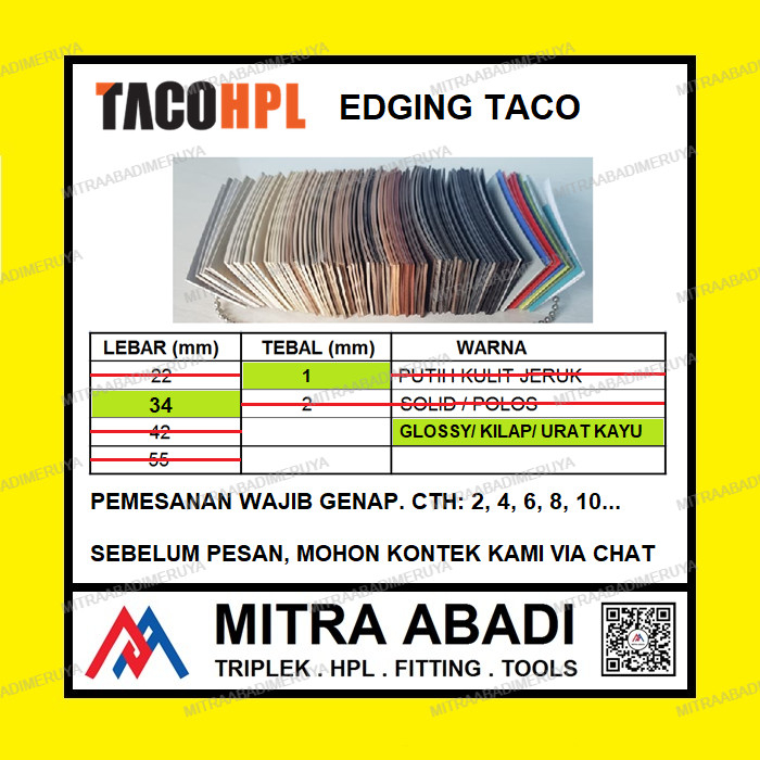 Edging TACO HPL 34/1 mm Urat Kayu / Glossy