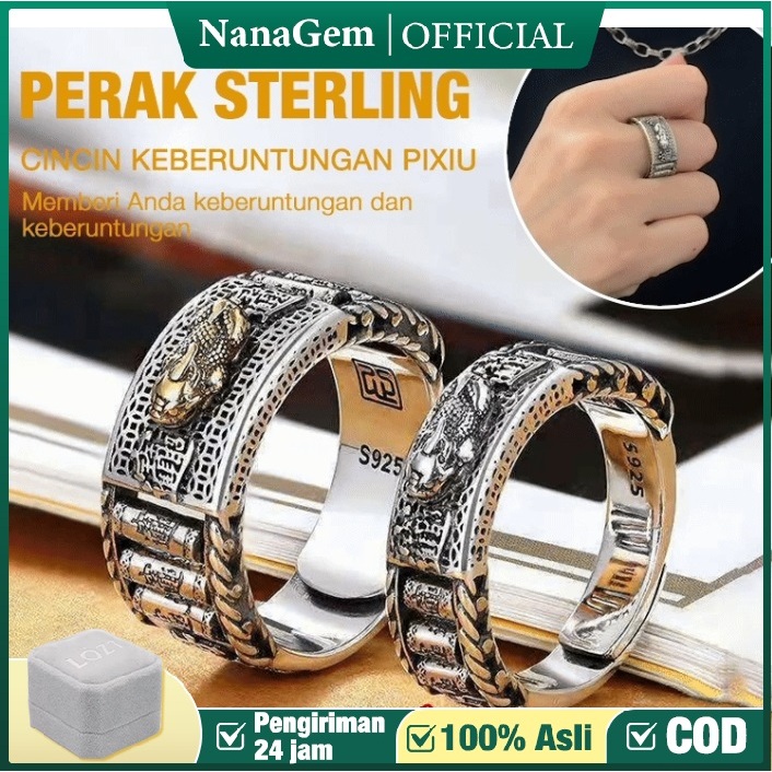 【8.8 Promo】Cincin pixiu emas asli perak pria asli 925 cincin couple pria wanita anti karat ring koin