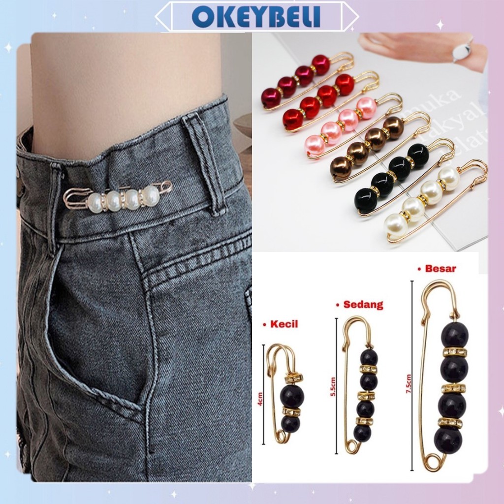 OKEY BELI PGC1929 Peniti Celana Jeans Baju Hijab Motif Mutiara Pengait Pengecil Lingkar Pinggang