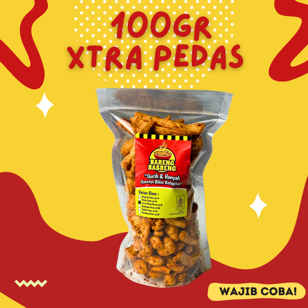 

100 Gram Basreng XTRA PEDAS Gurih Daun Jeruk Renyah Kriuk Baso Goreng Rempah