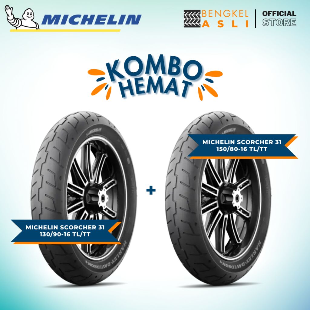 (KOMBO HEMAT 2 BAN TUBELESS/TUBETYPE) Ban Motor MICHELIN SCORCHER 31 Ring 16 130/90-16 + Ban Motor M