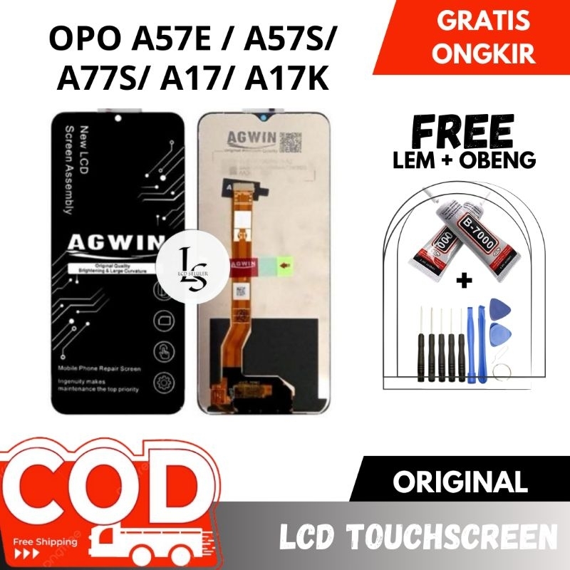 (AGWIN PREMIUM ORIGINAL) Lcd Touchscreen OPO A57E/ A57S/ A77S/ A17/ A17K | Gratis obeng & lem fullse