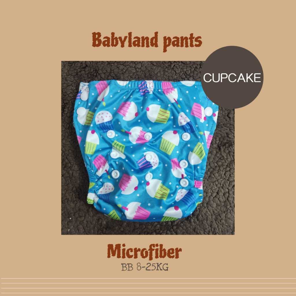 Paket Clodi Babyland Pants Motif cupcake  + 2 insert microfiber untuk BB 8-25 KG (Celana Clodi)