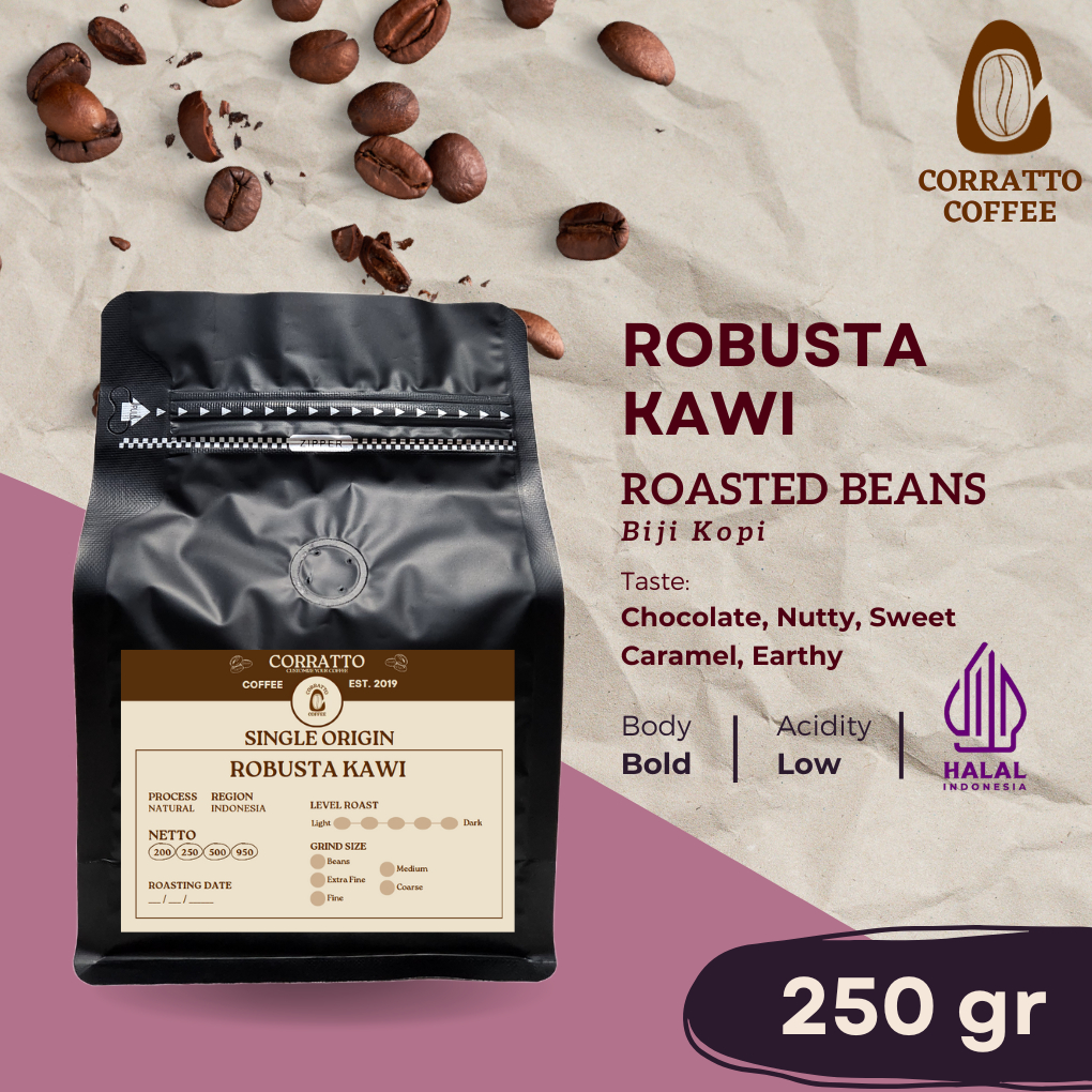 

Biji Kopi Robusta Kawi 250 gram Corratto Coffee