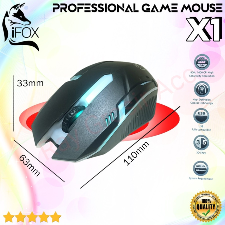 Mouse Kabel Gaming Original NUOS LED With cable Mouse Game IFOX RGB X1