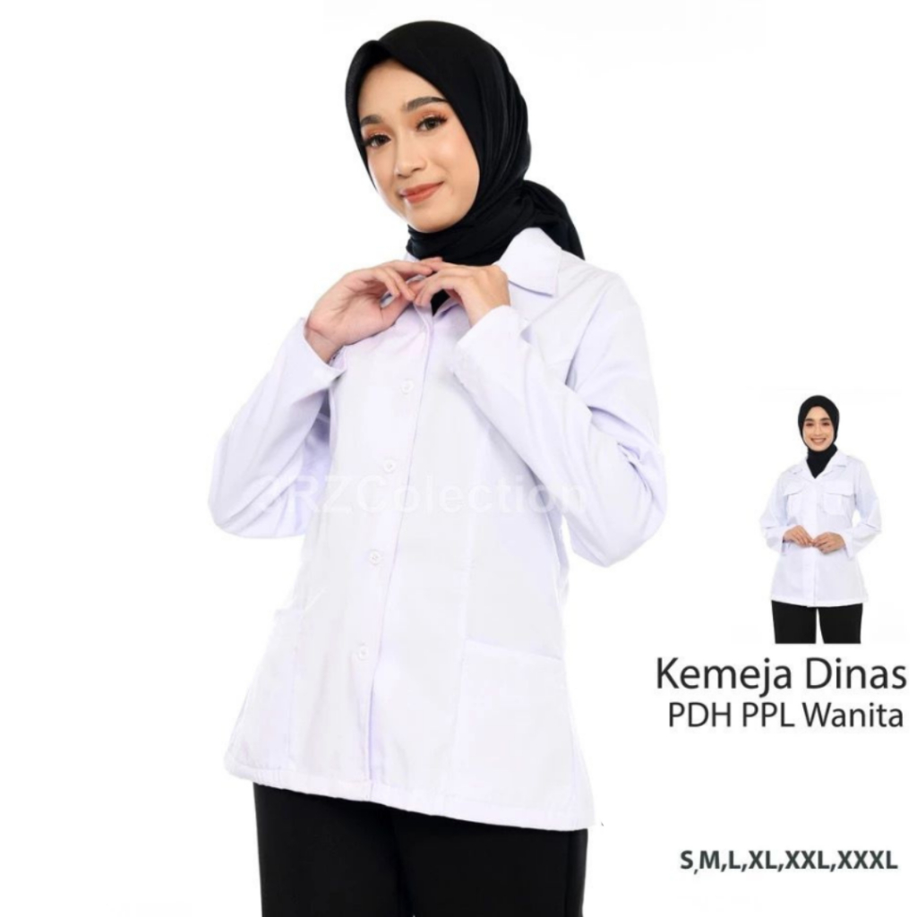 Seragam PDH Putih Dharmawanita Saku Bawah, Seragam PDH PNS Kemeja Wanita Kerja Lengan Panjang Saku B