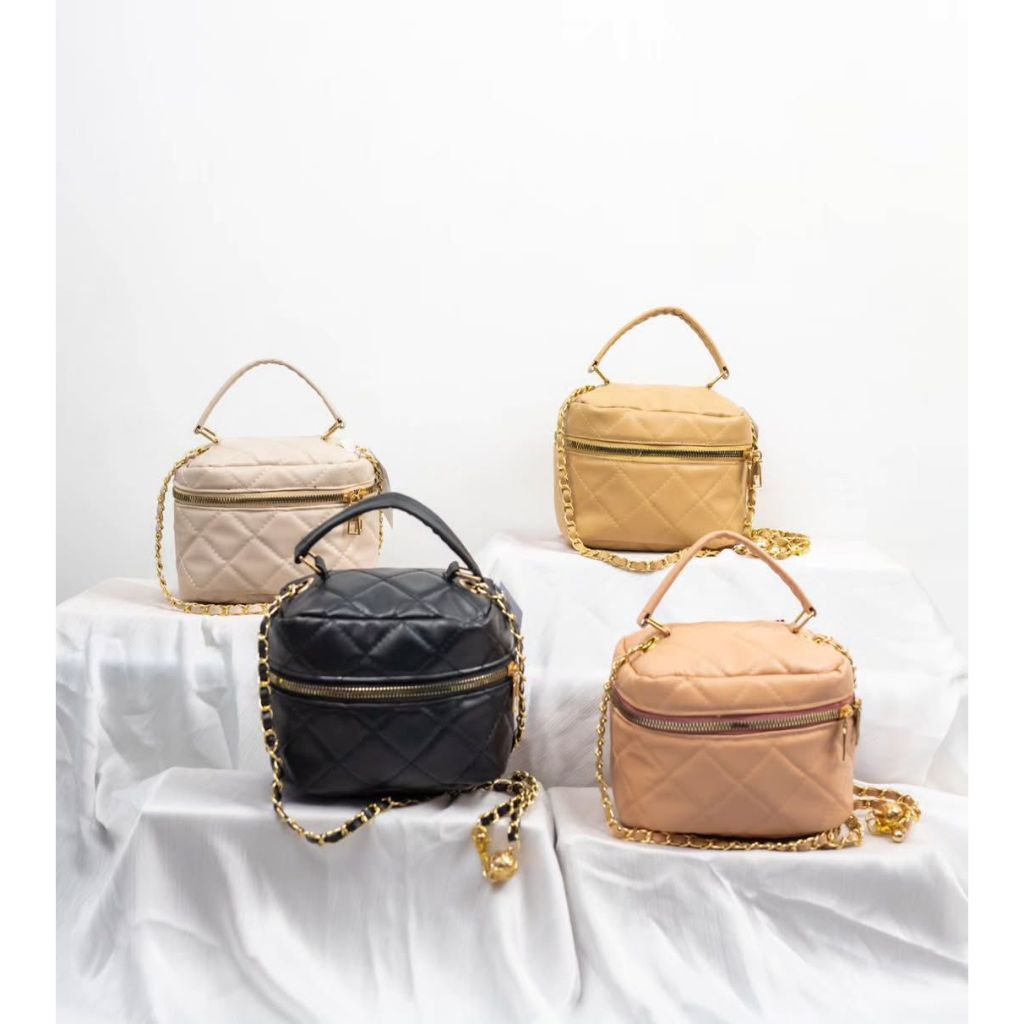 Bordir Rinai |  Sources.id Original  - Tas Selempang Wanita Bahu Lucu Kecil / Mini Tali Rantai Gold 