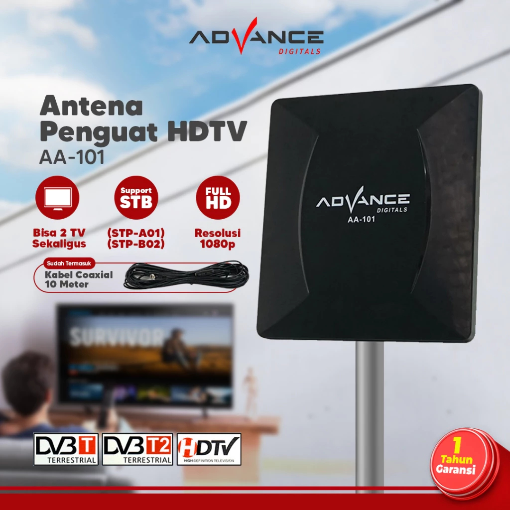 Advance Antena TV Digital AA-101 Indoor Outdoor +kabel 10 meter/Antena analog tabung AA101 bisa 2 TV