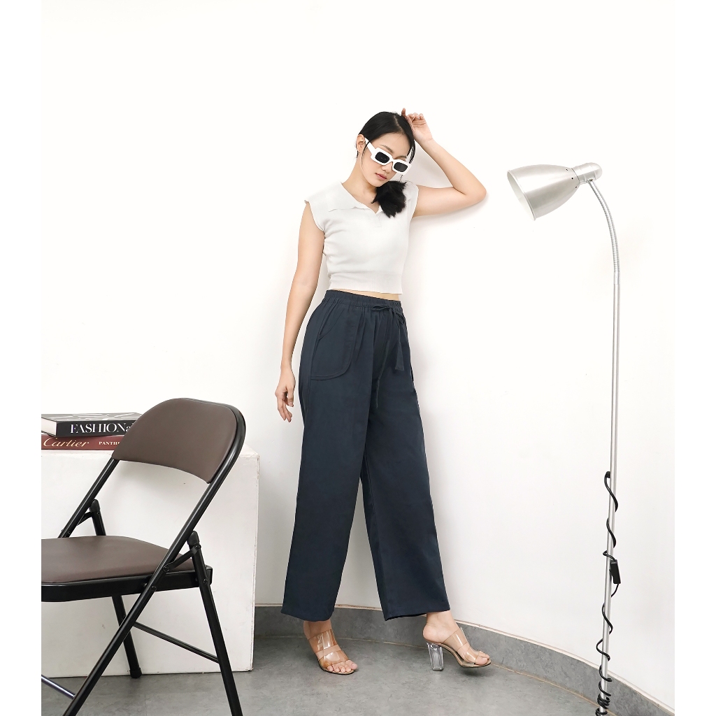 Arsy Kulot - Celana Kulot Rayon Twill Wanita Pinggang Full Karet Model Tali Serut Kain Soft Rayon Tw