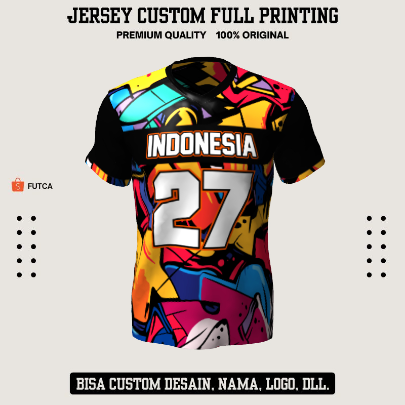 Kaos Jersey Futsal Retro Vintage Hitam Ungu Orange Motif Abstrak 531 - Jersey Olahraga Full Printing