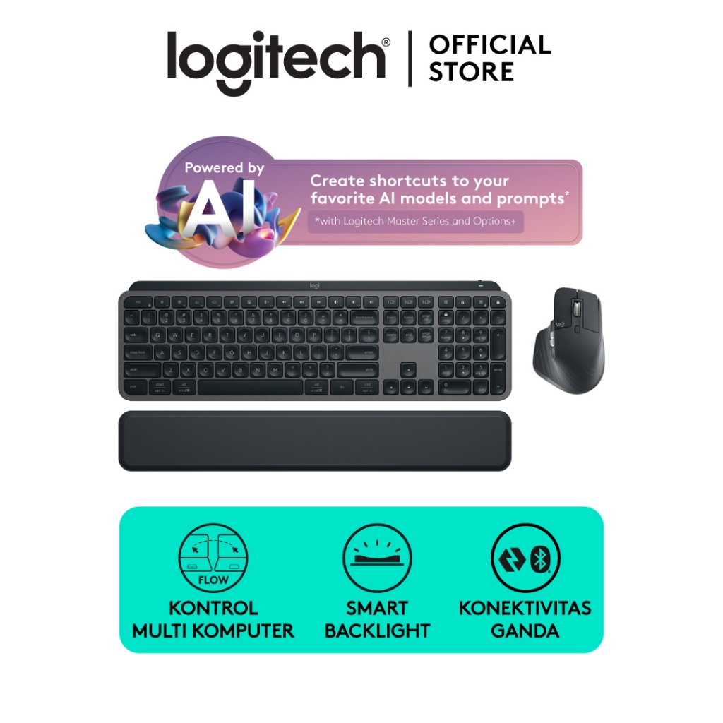 Logitech MX Keys S Combo - MX Keys S + MX Master 3S, Keyboard dan Mouse Wireless Bluetooth dengan Pa